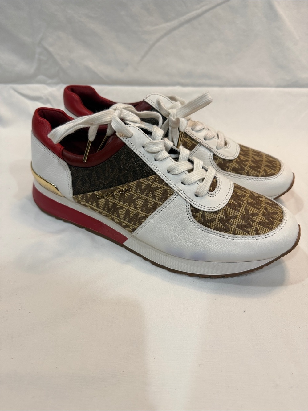 MICHAEL Michael Kors White, Brown & Red Men's Logo-Panel Sneakers